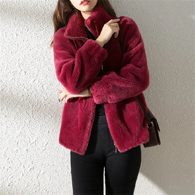 Casaco Feminino Dupla Face com Veludo e Gola Alta | Elegante Retro de Inverno