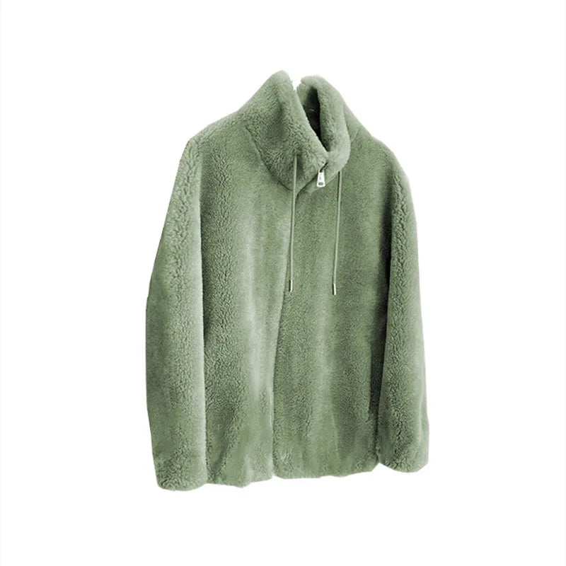 Casaco Feminino Dupla Face com Veludo e Gola Alta | Elegante Retro de Inverno