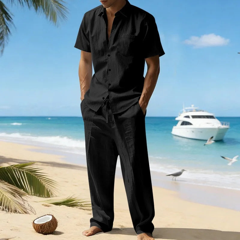 Conjunto Masculino Linho Verao - Camisa Manga Curta e Calcas Compridas
