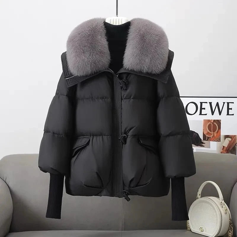 Casaco Parka Feminino com Gola de Pelo Grande | Acolchoado Quente de Inverno 2025