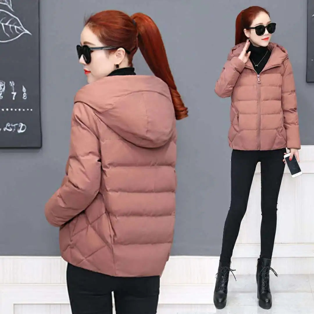 Casaco de Inverno com Capuz Acolchoado | Parka Feminina Casual Estilo Coreano