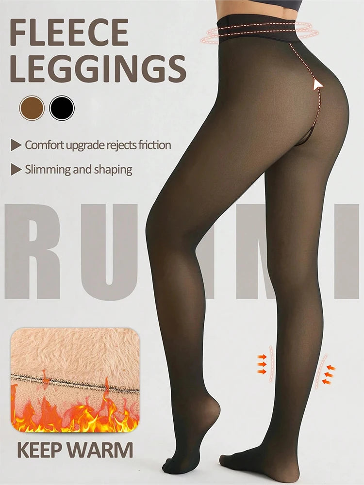 Leggings Térmicas Forradas a Velo com Pé | Meia-Calça Quente de Inverno | Efeito Lifting