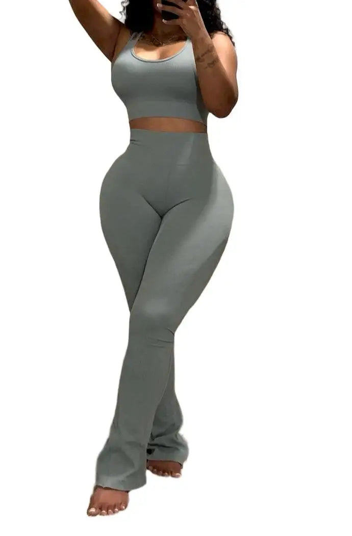 Conjunto Desportivo 2 Peças Feminino | Top sem Mangas + Leggings Modeladoras Y2K