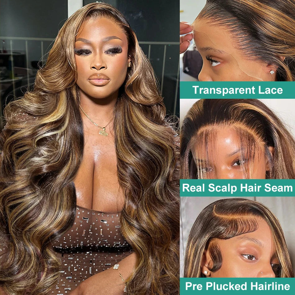 Body Wave 13X6 Hd Lace Frontal Wig 200 Density Highlight Ombre Colored Pre Plucked Brazilian 100% Human Hair 13X4 Lace Front Wig