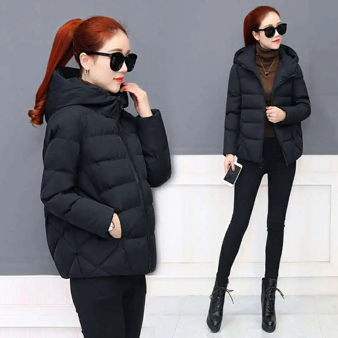 Casaco de Inverno com Capuz Acolchoado | Parka Feminina Casual Estilo Coreano