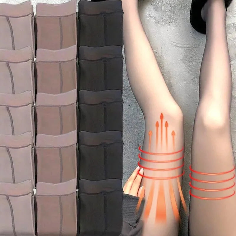 Leggings Térmicas Translucentes de Cintura Alta | Meia-Calça Quente Feminina de Inverno