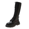 Botas Moto Femininas em PU com Atacadores e Plataforma — Estilo Punk Primavera Outono