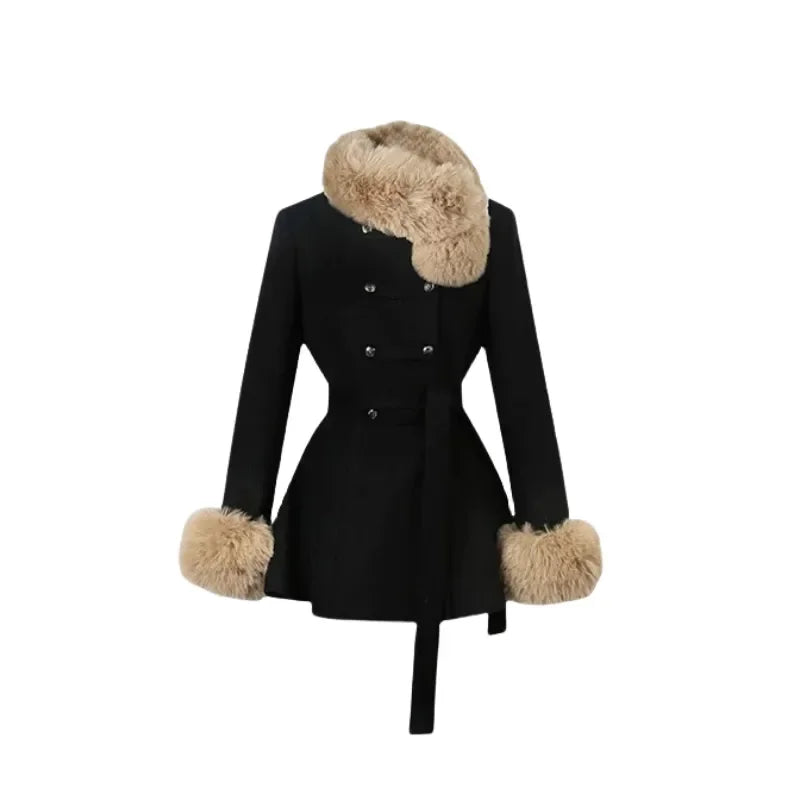 Casaco Vintage Francês de Lã com Capa | Trench Coat Retro Feminino de Inverno