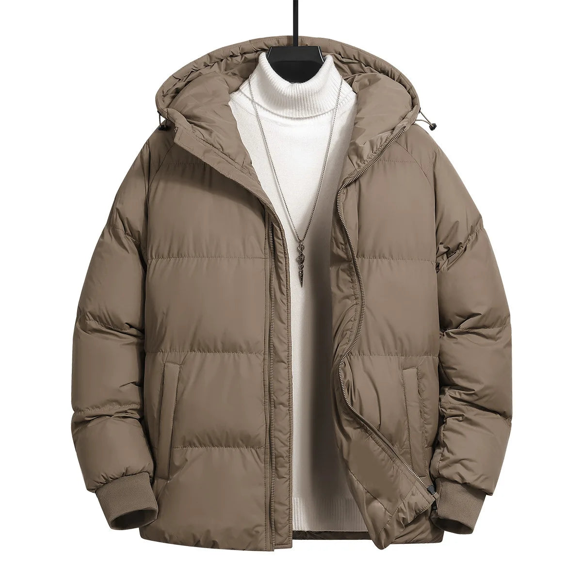 Casaco Masculino de Inverno com Capuz | Jaqueta Casual Desportiva Acolchoada