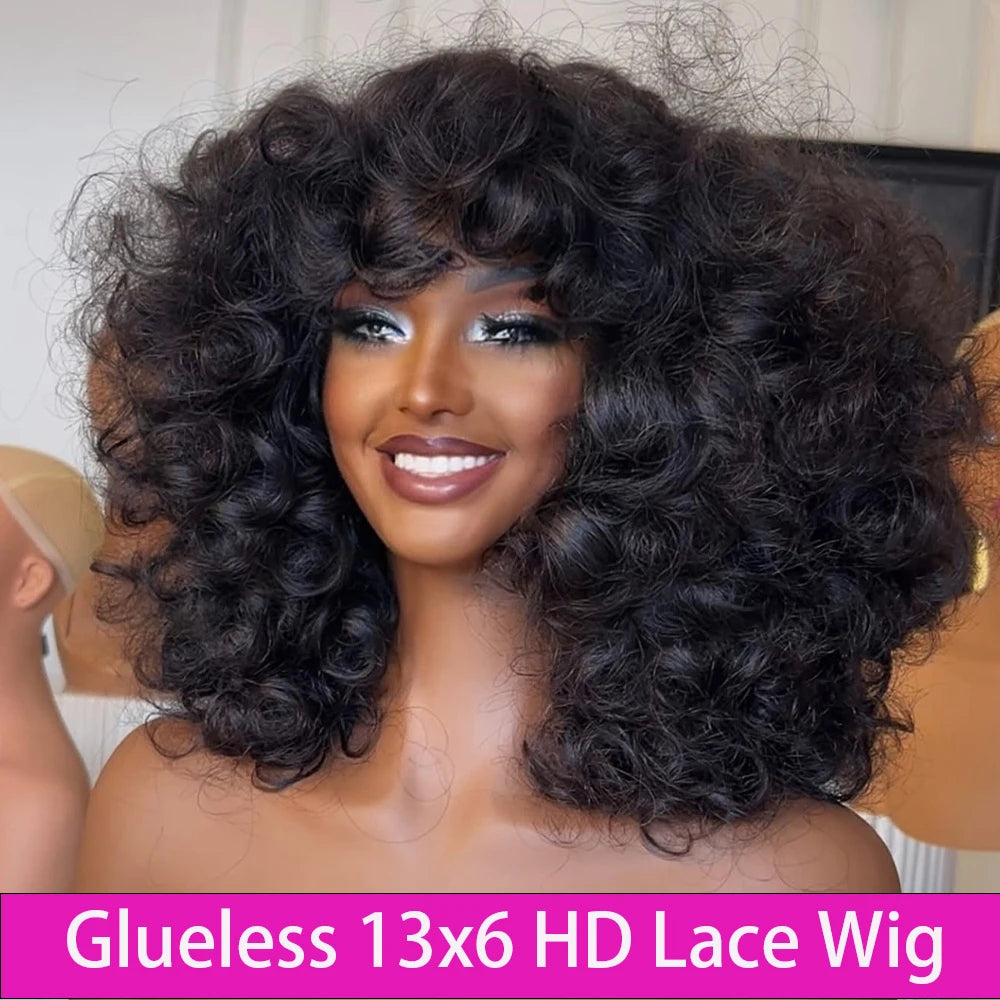 Peruca de Renda Frontal HD 13×6 Afro Bouclé 450 Densidade Peruca Sem Cola Cabelo Humano 16-36 Polegadas Peruca de Renda HD 360 Transparente Cabelo Humano