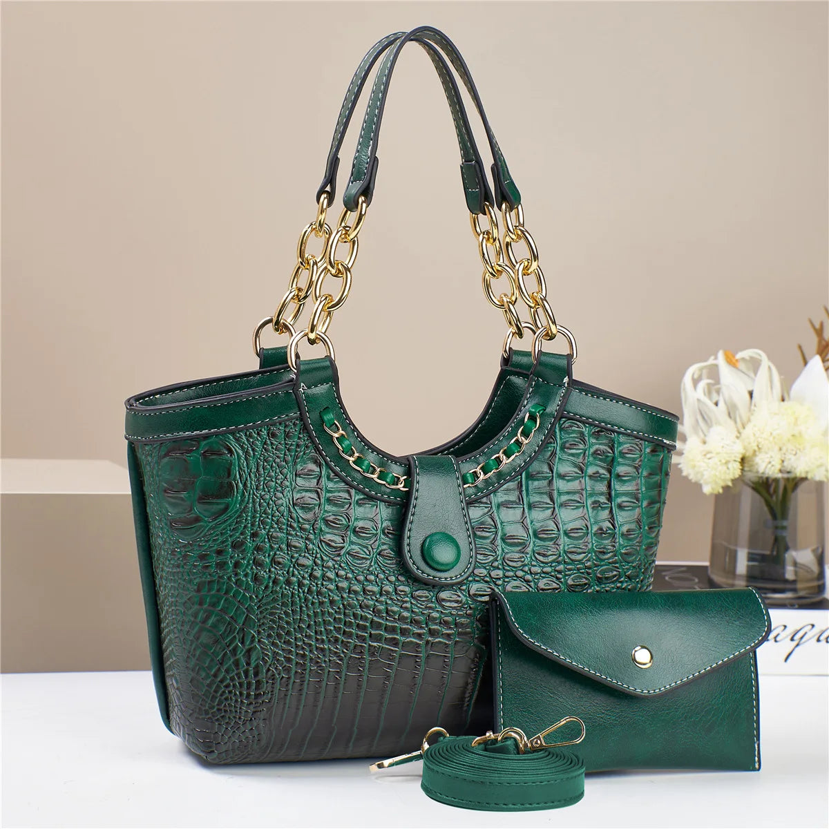 Conjunto 2 Peças Mala Feminina Padrão Crocodilo | Ombro e Crossbody | TUDOAKI SHOP
