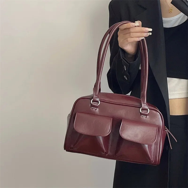 Mala de Ombro Vintage Feminina | Commuter Underarm Borgonha | TUDOAKI SHOP