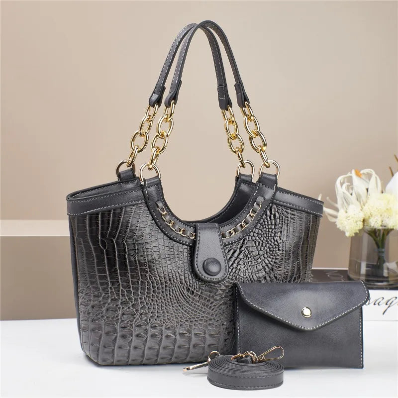 Conjunto 2 Peças Mala Feminina Padrão Crocodilo | Ombro e Crossbody | TUDOAKI SHOP