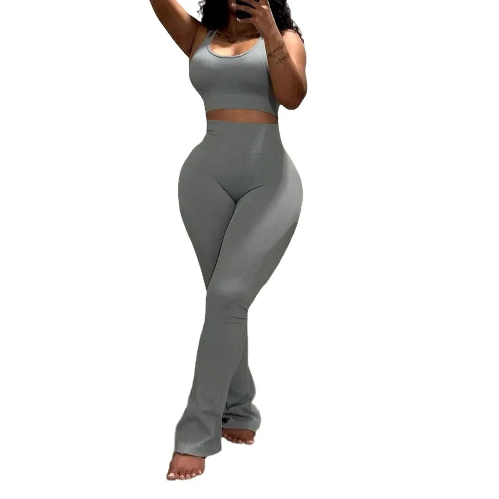Conjunto Desportivo 2 Peças Feminino | Top sem Mangas + Leggings Modeladoras Y2K