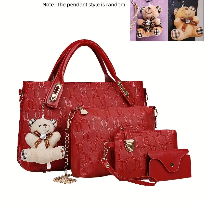Conjunto 4 Peças Mala Feminina em Relevo com Pendant Urso | TUDOAKI SHOP
