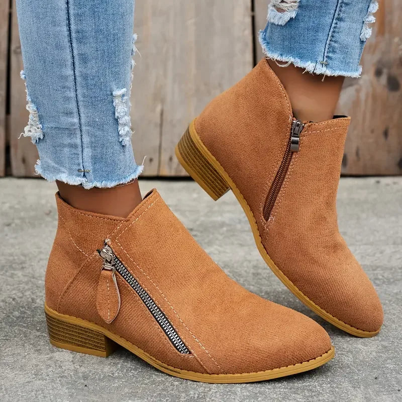 Botins Femininos Casuais de Cano Baixo com Salto Baixo — Estilo College Confortável