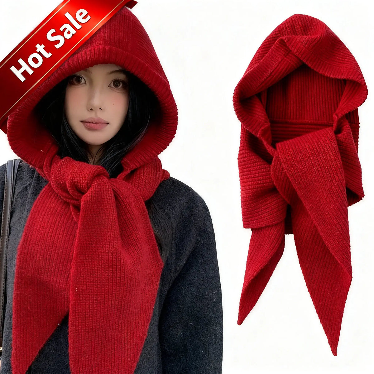 Gorro Balaclava de Malha com Capuz | Lenço e Gorro 2 em 1 | Inverno Feminino