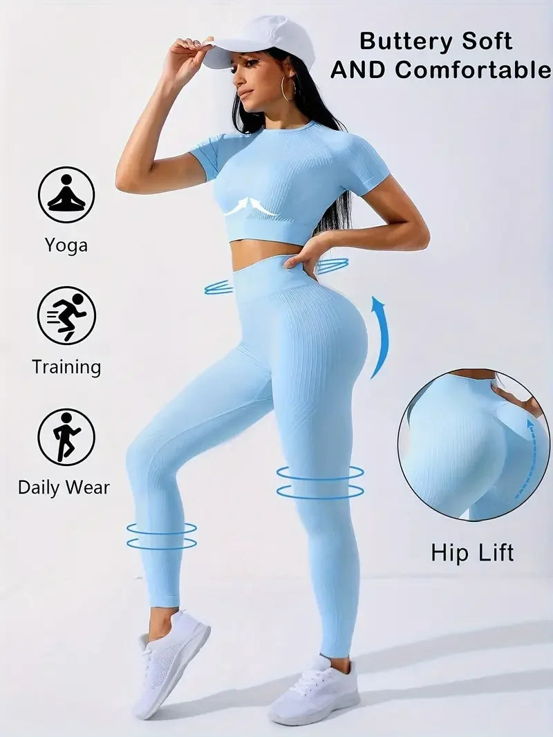 Conjunto de Yoga 2 Peças Feminino | Fato de Treino Desportivo com Top e Leggings