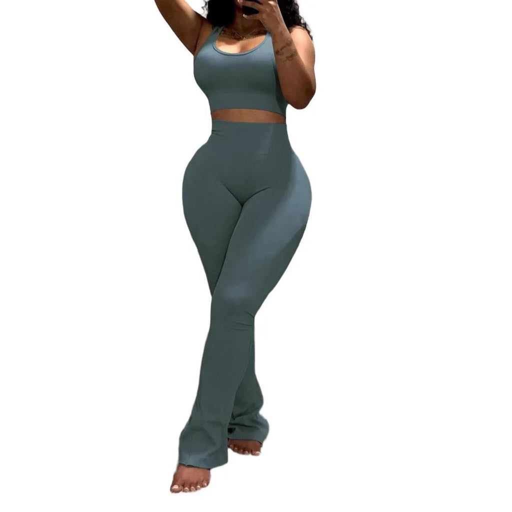 Conjunto Desportivo 2 Peças Feminino | Top sem Mangas + Leggings Modeladoras Y2K