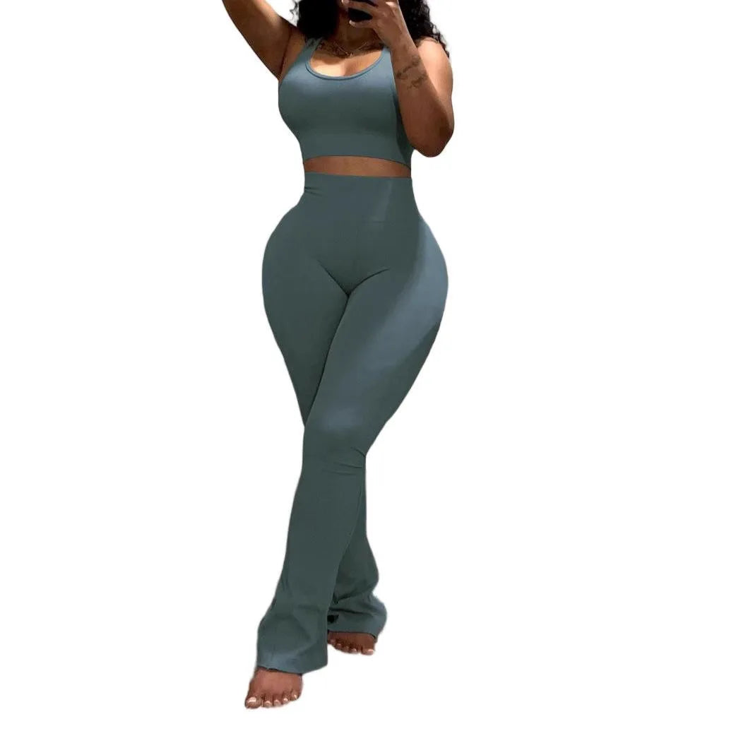 Conjunto Desportivo 2 Peças Feminino | Top sem Mangas + Leggings Modeladoras Y2K