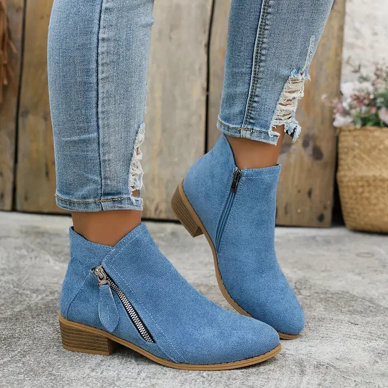 Botins Femininos Casuais de Cano Baixo com Salto Baixo — Estilo College Confortável