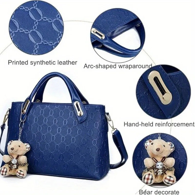 Conjunto 4 Peças Mala Feminina em Relevo com Pendant Urso | TUDOAKI SHOP