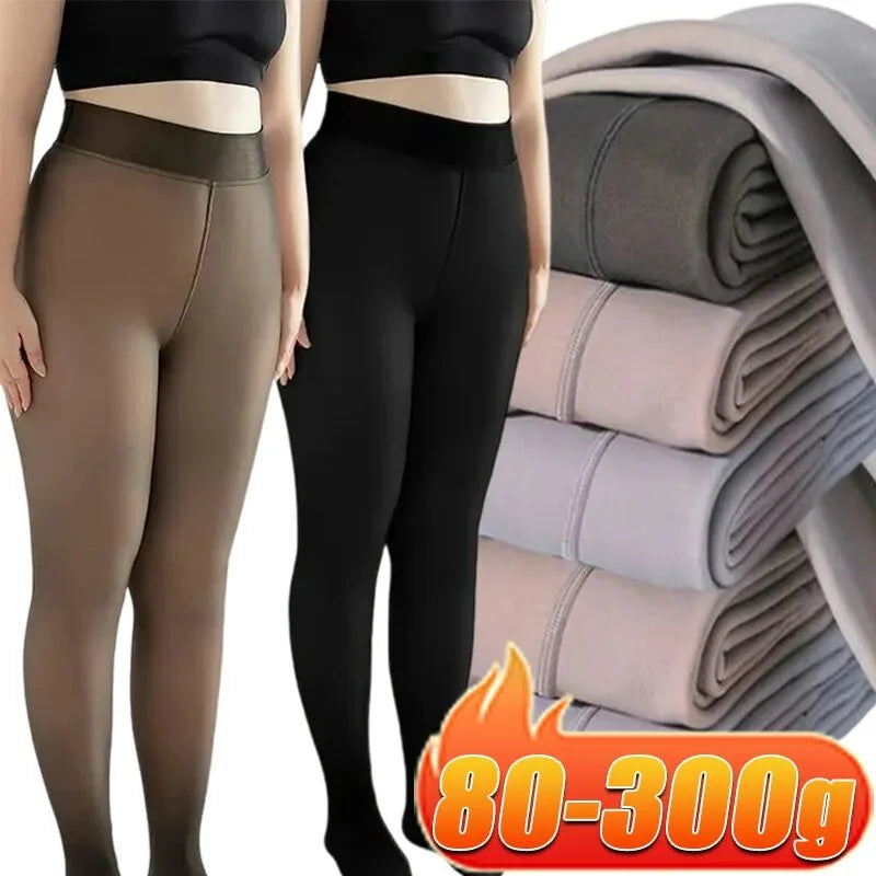 Leggings Térmicas Translucentes de Cintura Alta | Meia-Calça Quente Feminina de Inverno