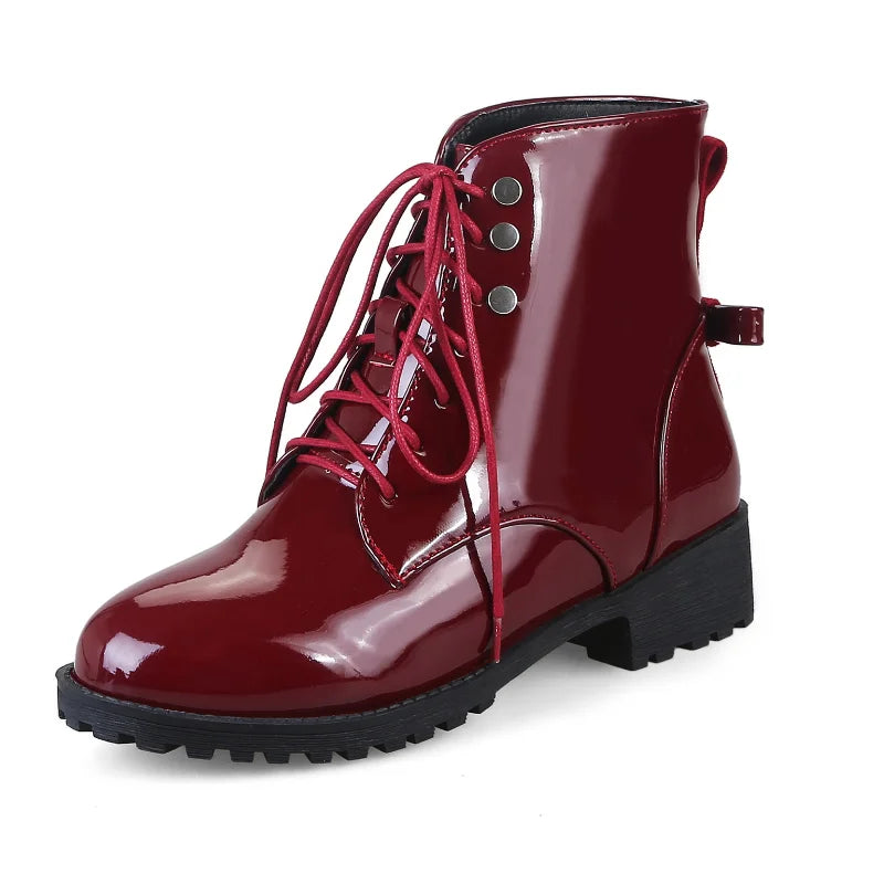 Botins Combat Femininos em PU com Atacadores e Plataforma — Outono Inverno
