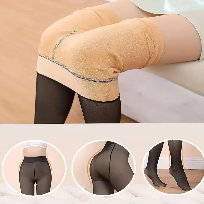 Collants Térmicos Forrados a Velo de Cintura Alta | Meia-Calça Quente de Inverno