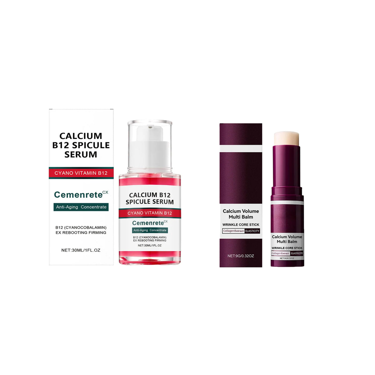 Kit Skincare Anti-Envelhecimento com Cálcio — Sérum, Patches e Bálsamo