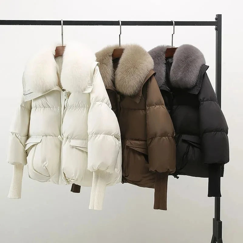 Casaco Parka Feminino com Gola de Pelo Grande | Acolchoado Quente de Inverno 2025