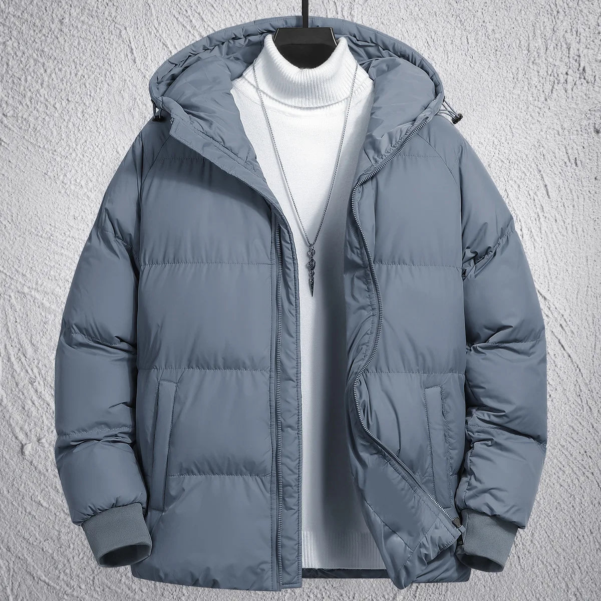 Casaco Masculino de Inverno com Capuz | Jaqueta Casual Desportiva Acolchoada