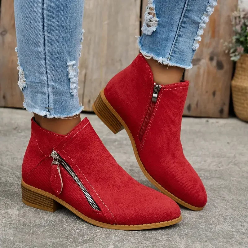 Botins Femininos Casuais de Cano Baixo com Salto Baixo — Estilo College Confortável