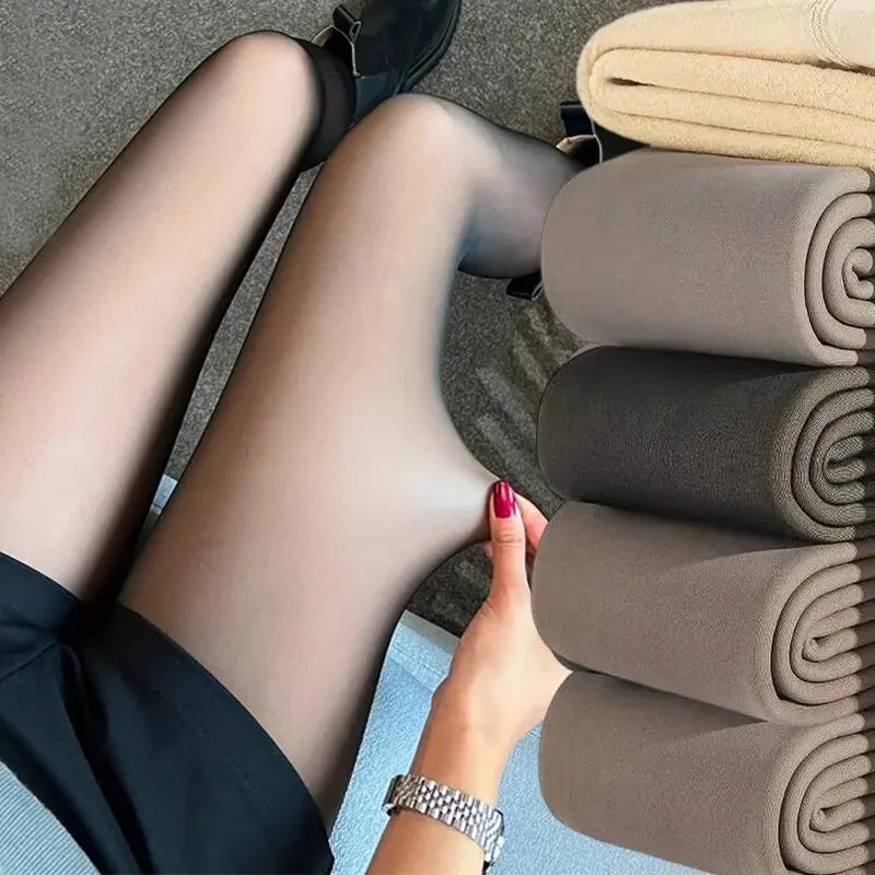 Leggings Térmicas Translucentes de Cintura Alta | Meia-Calça Quente Feminina de Inverno