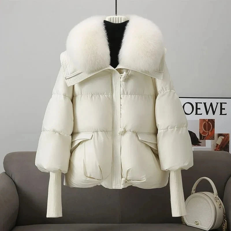 Casaco Parka Feminino com Gola de Pelo Grande | Acolchoado Quente de Inverno 2025