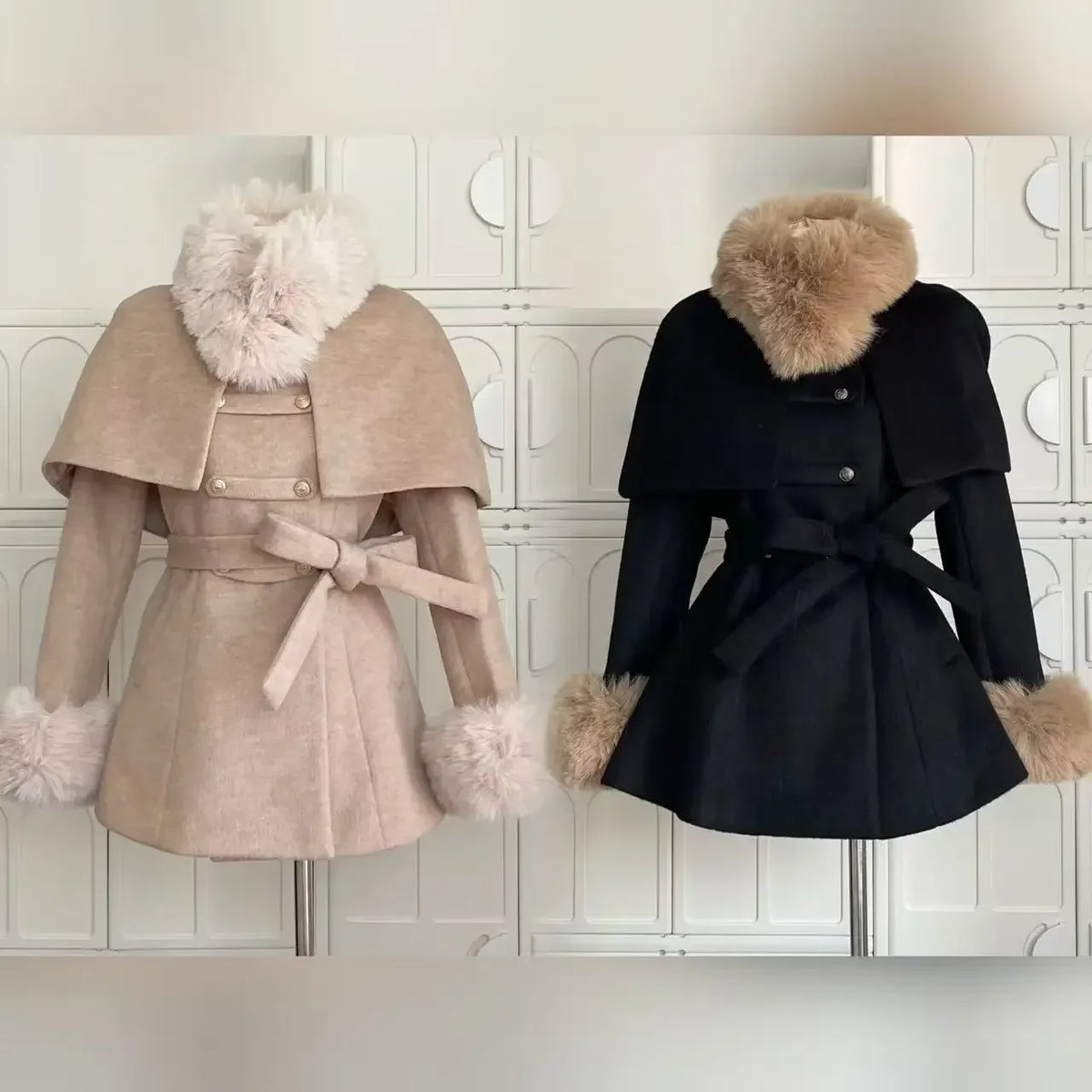 Casaco Vintage Francês de Lã com Capa | Trench Coat Retro Feminino de Inverno