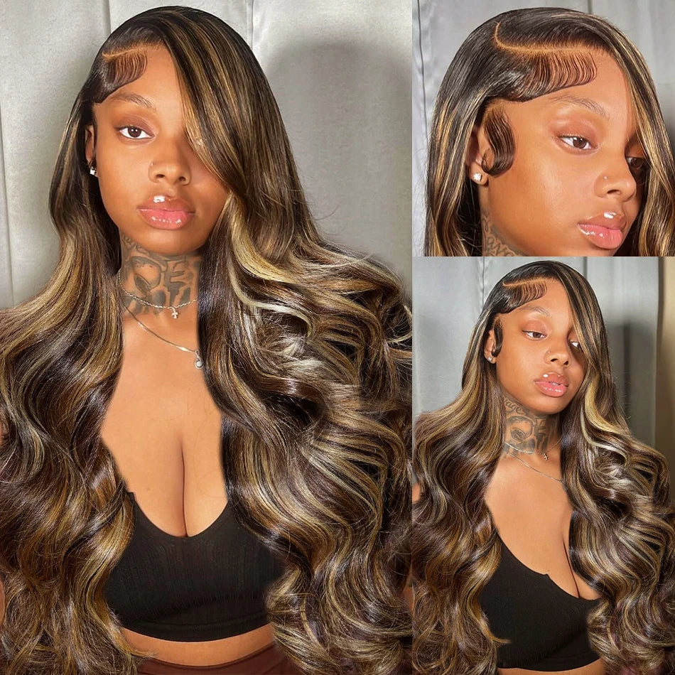 Peruca Frontal HD Lace Body Wave | 200% Densidade | Cabelo Humano Brasileiro | Ombre Highlight