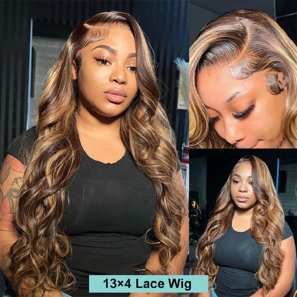 Body Wave 13X6 Hd Lace Frontal Wig 200 Density Highlight Ombre Colored Pre Plucked Brazilian 100% Human Hair 13X4 Lace Front Wig