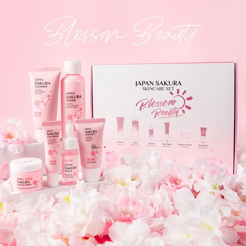 Kit Skincare Sakura 6 peças — Creme, Sérum, Tónico, Protetor Solar e Creme de Olhos