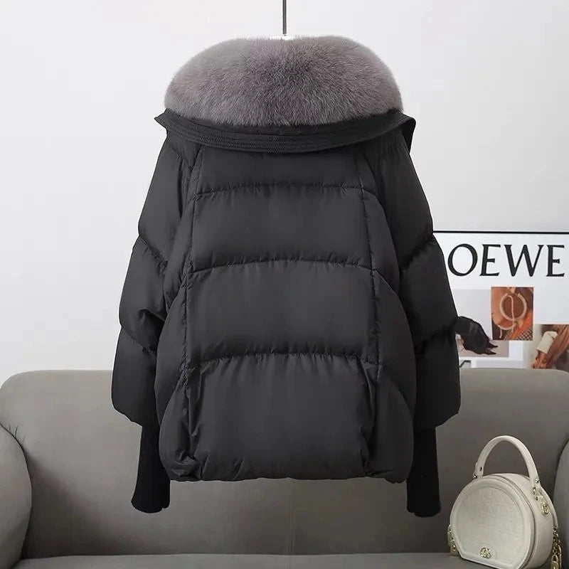 Casaco Parka Feminino com Gola de Pelo Grande | Acolchoado Quente de Inverno 2025