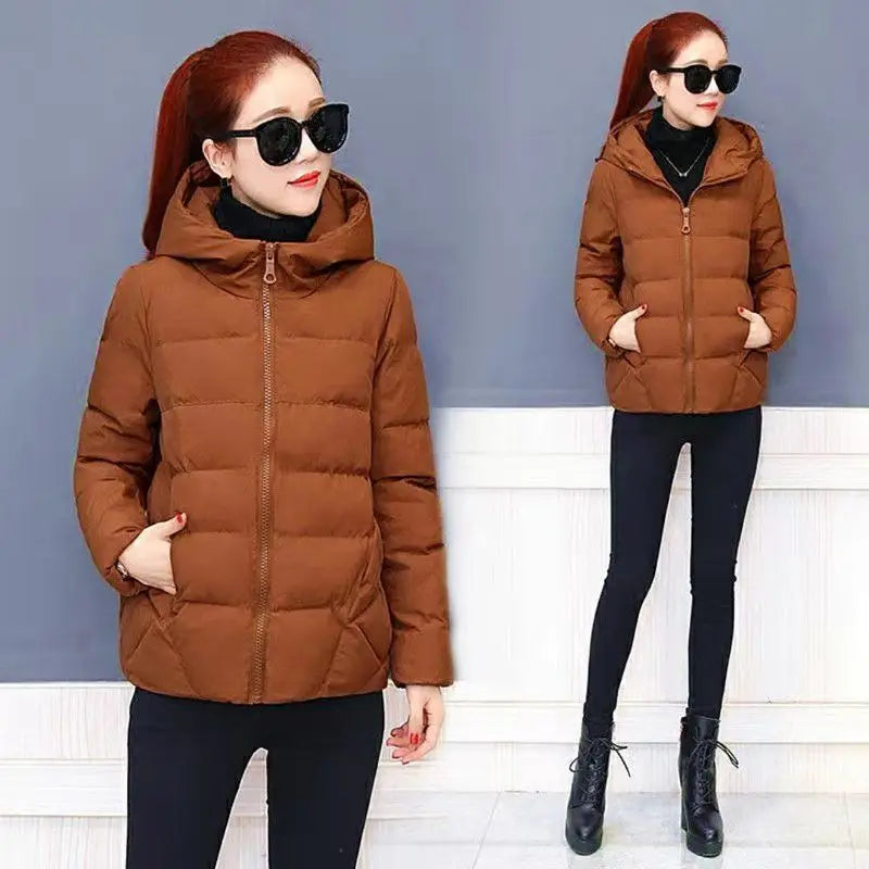 Casaco de Inverno com Capuz Acolchoado | Parka Feminina Casual Estilo Coreano