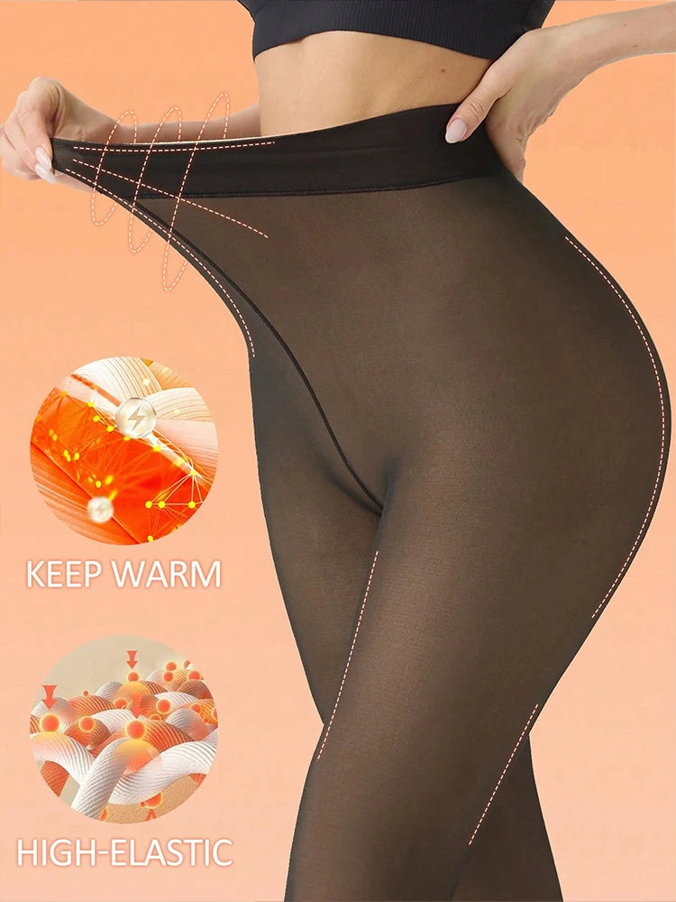 Leggings Térmicas Forradas a Velo com Pé | Meia-Calça Quente de Inverno | Efeito Lifting