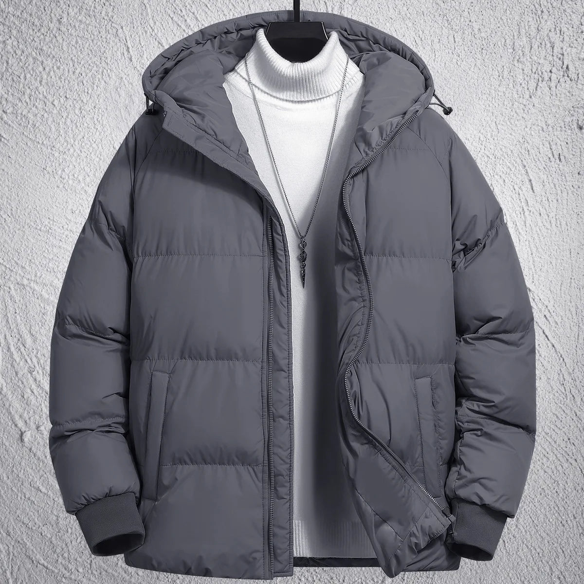 Casaco Masculino de Inverno com Capuz | Jaqueta Casual Desportiva Acolchoada