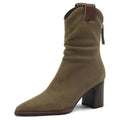 Botas Ankle Suede Salto Baixo Estilo Western Cowboy | Biqueira Pontiaguda | Tamanhos 35-40