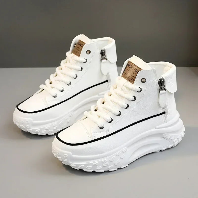 Sapatilhas Femininas High-Top com Plataforma | Bota Casual de Inverno