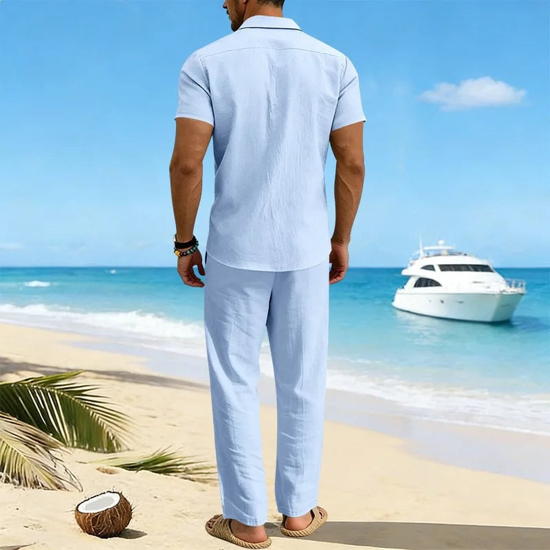 Conjunto Masculino Linho Verao - Camisa Manga Curta e Calcas Compridas