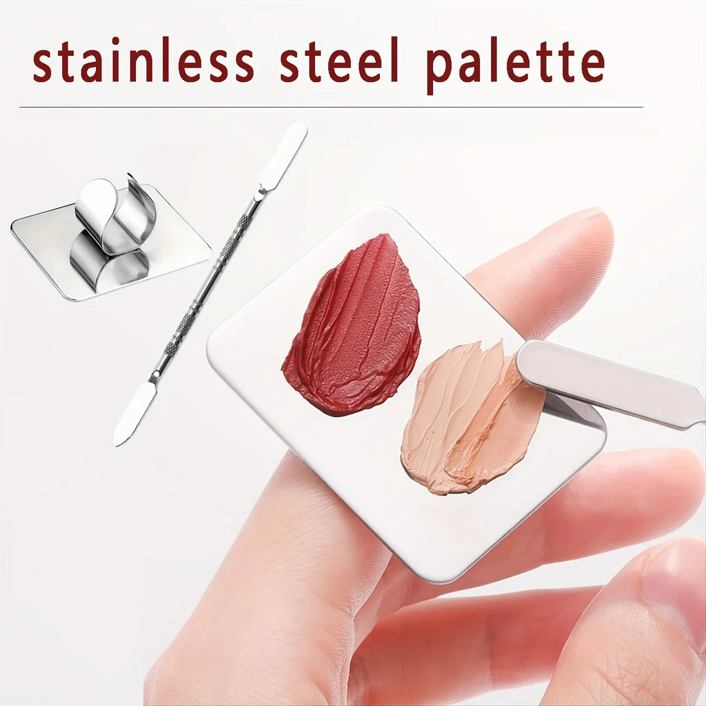 Paleta de Mistura de Maquilhagem em Aço Inoxidável | Espátula para Base e Arte de Unhas