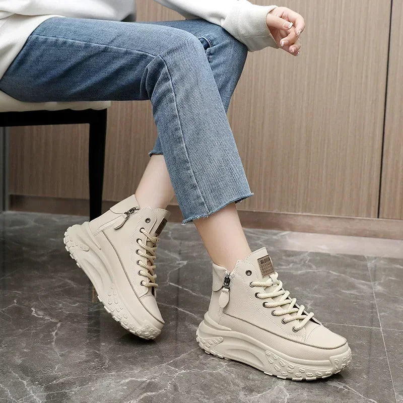 Sapatilhas Femininas High-Top com Plataforma | Bota Casual de Inverno