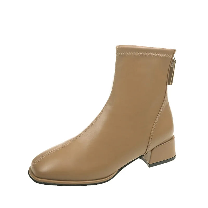 Botins Meias Femininos com Salto Quadrado e Plataforma — Estilo Retro Britânico