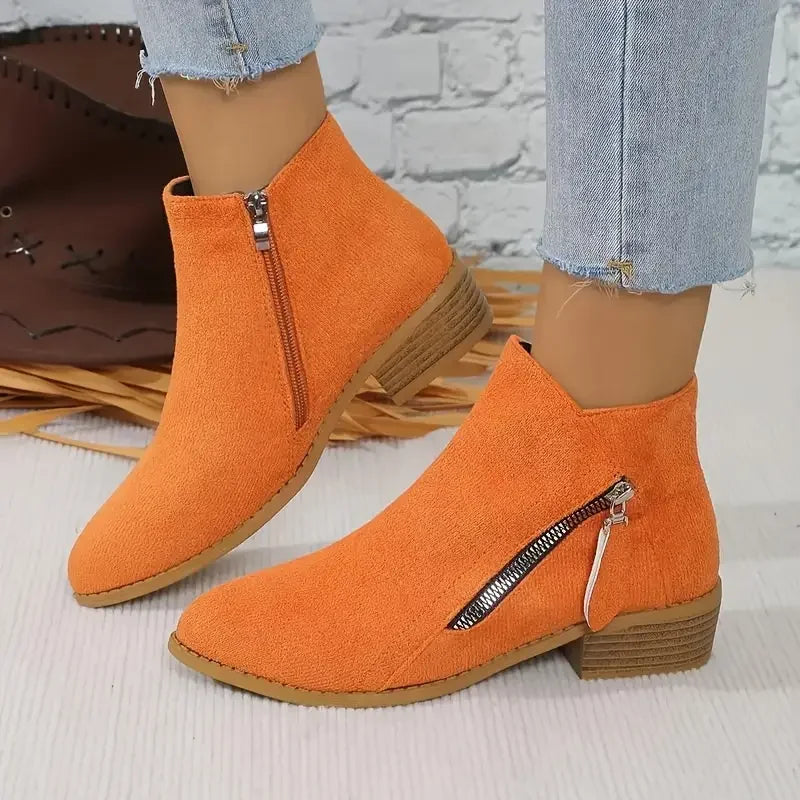Botins Femininos Casuais de Cano Baixo com Salto Baixo — Estilo College Confortável